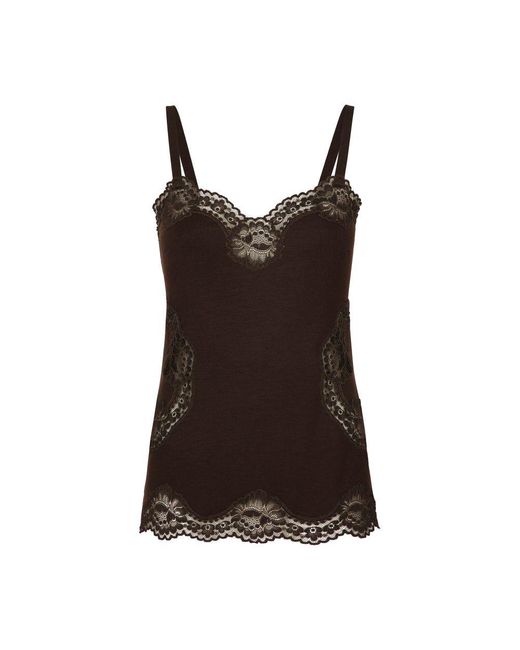 Dolce & Gabbana Brown Wool Jersey Lingerie Top With Lace