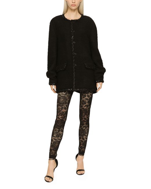 Dolce & Gabbana Black Floral Lace-stitch leggings