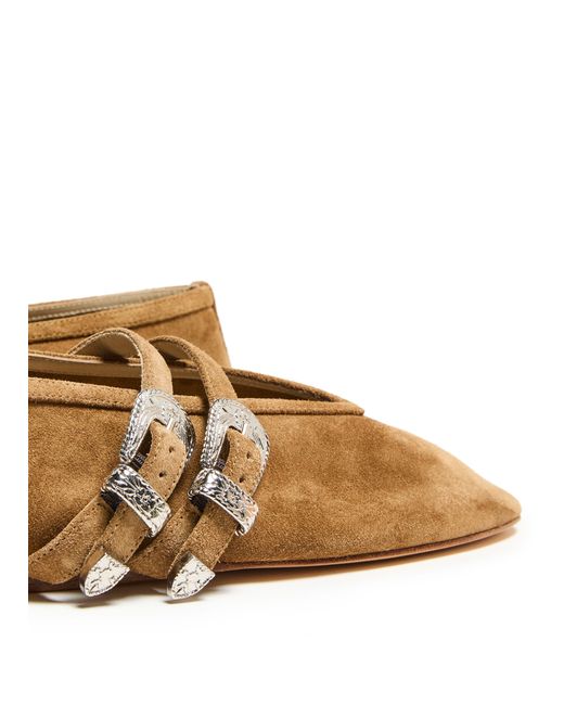 Le Monde Beryl Claudia Buckled Strap Leather Ballet Flats in Brown | Lyst