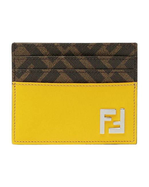 Fendi Yellow Ff Squared Card Holder for men
