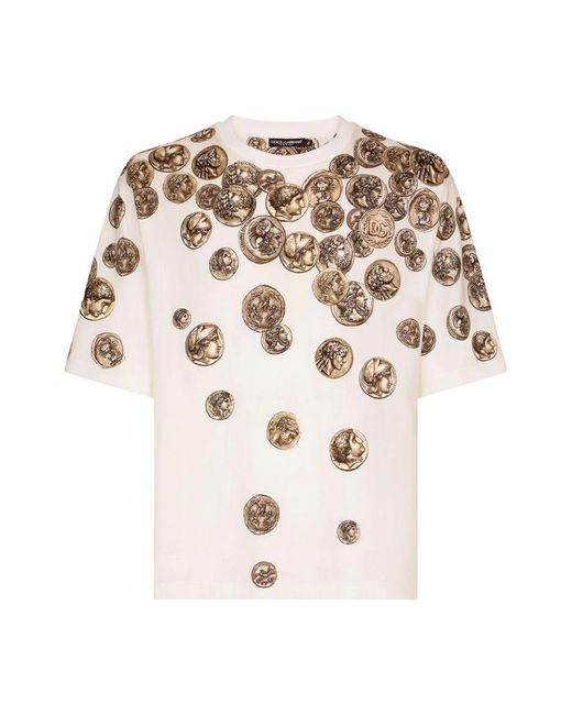 Dolce & Gabbana Natural Coin Print Cotton T-shirt for men