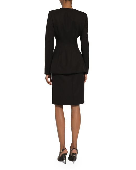 Dolce & Gabbana Black Wool Crepe Midi Pencil Skirt