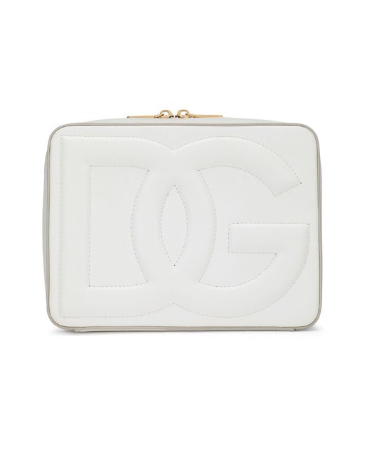 Dolce & Gabbana White Medium Calfskin Dg Logo Camera Bag