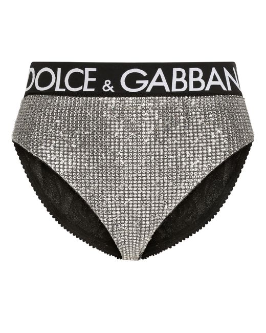 Slip à paillettes et strass Dolce & Gabbana en coloris Black