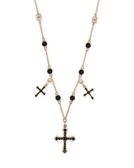 Dolce & Gabbana White Halskette im Rosenkranzlook mit Kreuzen