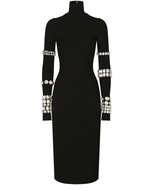 Robe mi-longue en jersey maille Milano avec strass Dolce & Gabbana en coloris Black