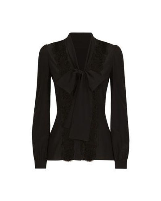 Dolce & Gabbana Black Silk Shirt With Lace Inlay