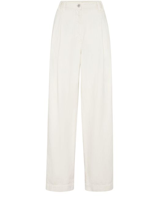 Brunello Cucinelli White Cotton And Linen Trousers