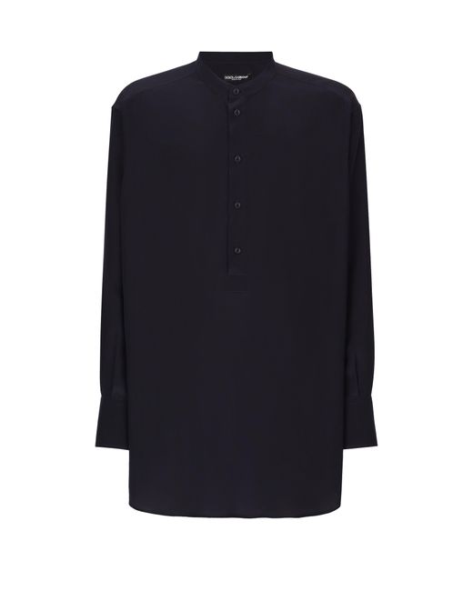 Dolce & Gabbana Blue Silk Shirt With Mandarin Collar for men