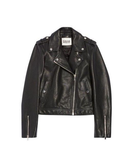 Claudie Pierlot Black Grained Leather Jacket