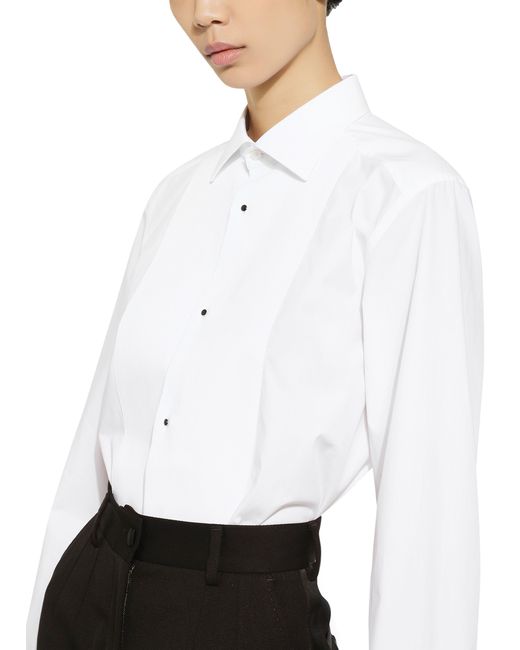 Dolce & Gabbana White Cotton Tuxedo Shirt