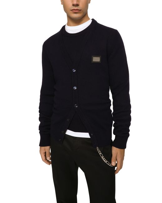 Dolce & Gabbana Blue Cashmere And Wool Cardigan for men