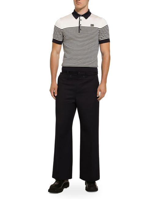 Dolce & Gabbana Black Striped Silk Polo-shirt for men