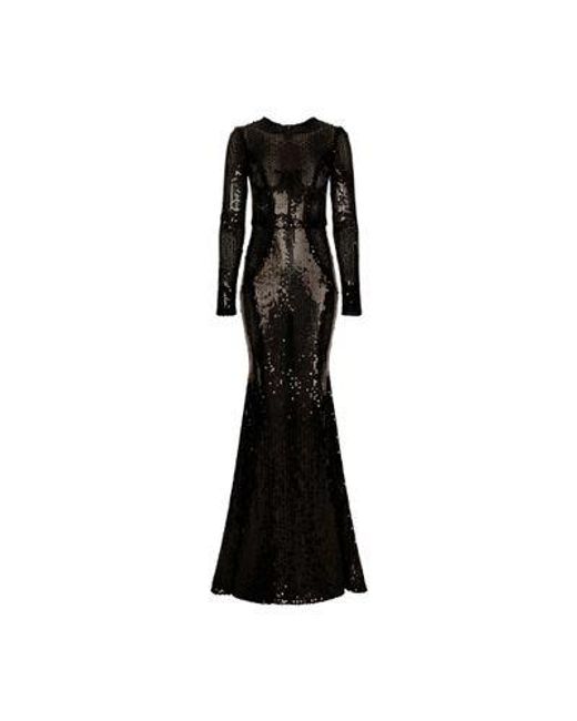 Dolce & Gabbana Black Long Sequined Dress With Corset Detailing