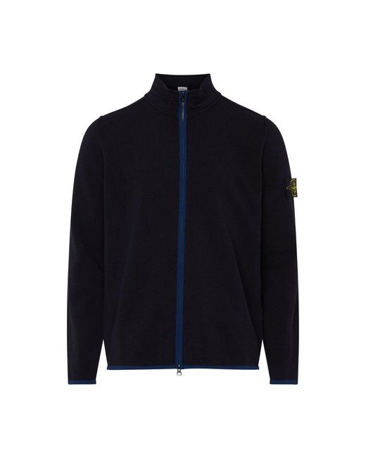 Stone Island Blue Zip-Up Jacket With Logo Patch for men