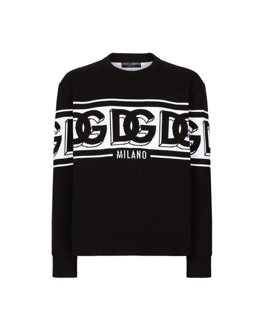 Dolce & Gabbana Black Wool Jacquard Round-Neck Sweater for men