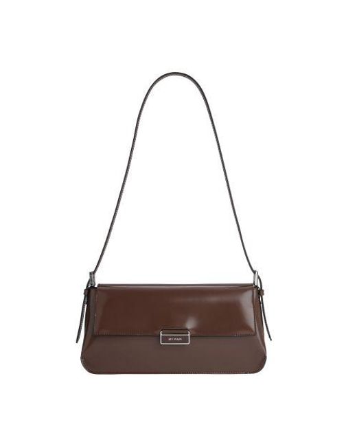 By Far Brown Tilda Semi Patent Leather Shoulder Bag
