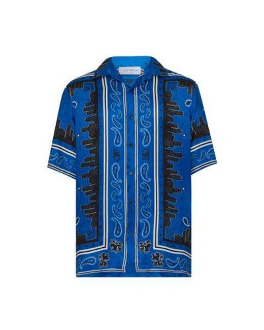 Off-White c/o Virgil Abloh Blue Bandana Bowling Shirt for men