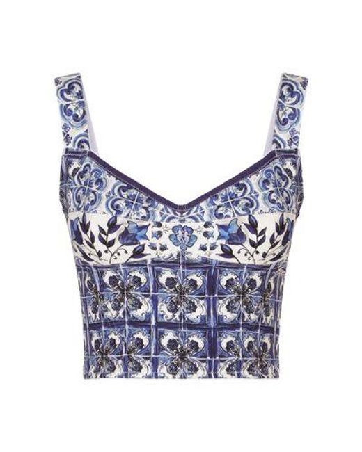 Dolce & Gabbana Blue Majolica-print Charmeuse Corset