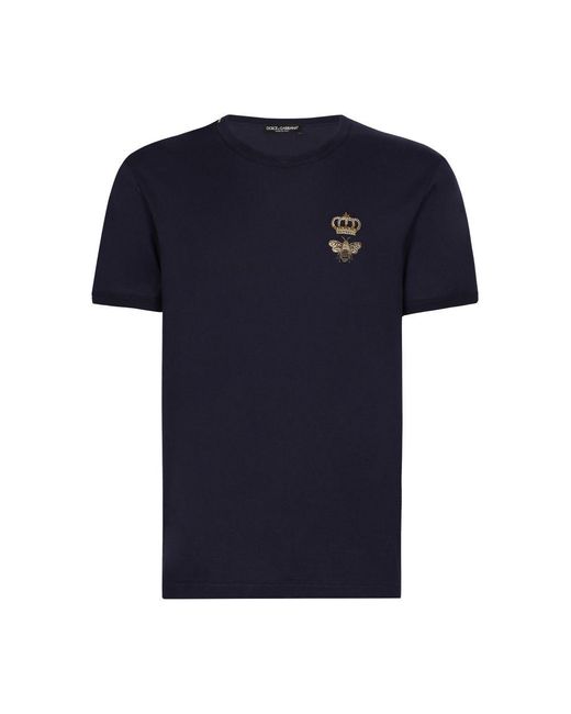 Dolce & Gabbana Blue Cotton T-shirt With Embroidery for men