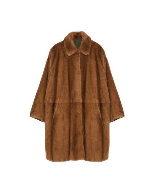Yves Salomon Brown Reversible Coat Made From A Waterproof Technical Fabric With Mink Trim