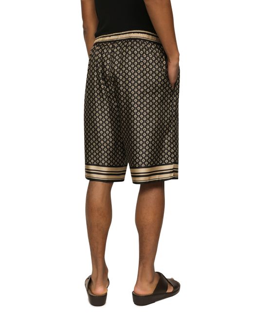 Dolce & Gabbana Black Silk Twill Jogging Shorts With Dg Logo Print for men