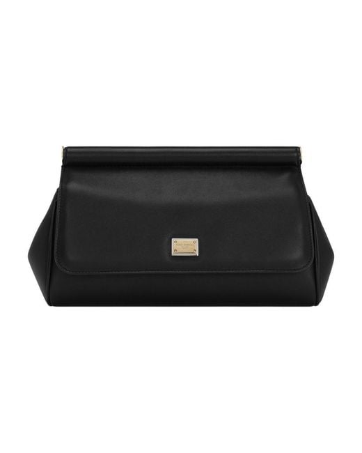 Dolce & Gabbana Black Large Leather Sicily Clutch Bag