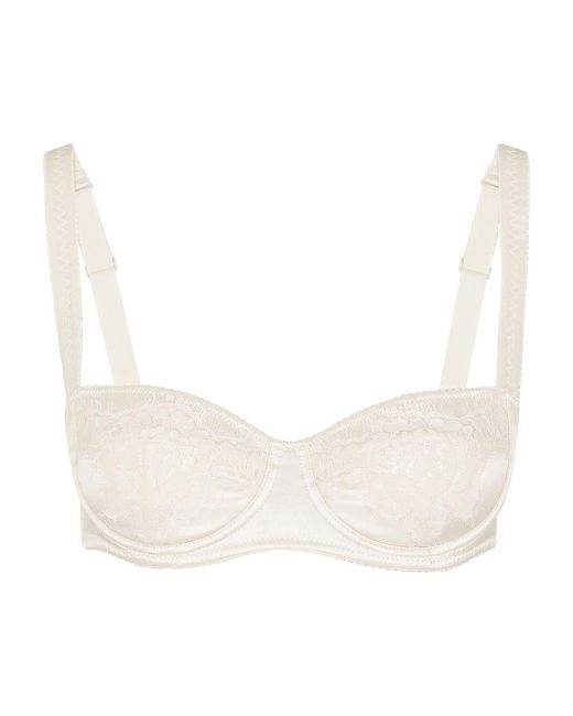 Dolce & Gabbana Natural Satin Balconette Bra With Lace Detailing