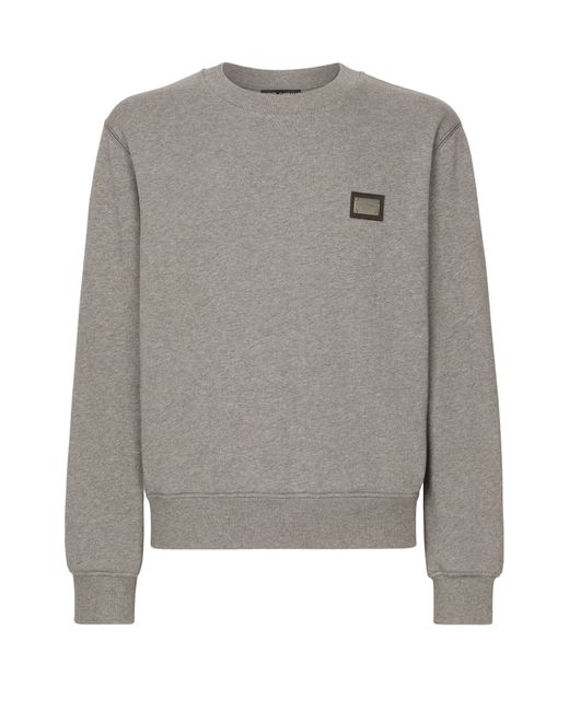 Dolce & Gabbana Gray Jersey Sweatshirt With Branded Tag for men