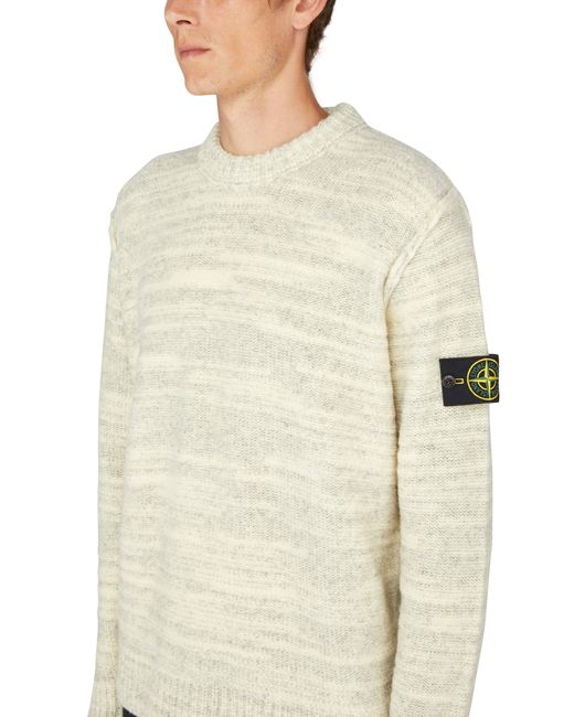 Stone Island White Round Neck Sweater With Logo Patch for men