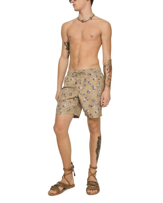 Dolce & Gabbana Natural Medium Coin Print Swim Shorts for men
