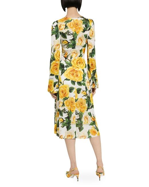 Dolce & Gabbana Yellow Organzine Kleid mit V-Ausschnitt