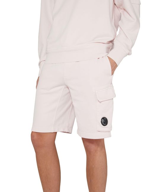 C P Company Pink Diagonal Fleece Cargo Shorts for men