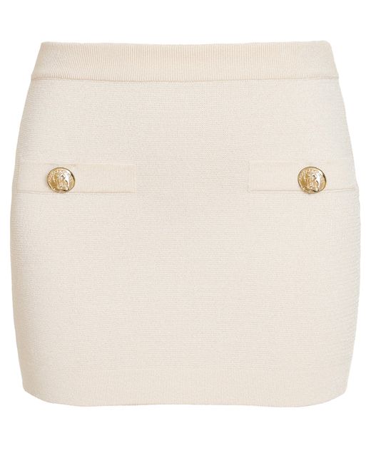 Balmain Natural Two-Button Knitted Mini Skirt