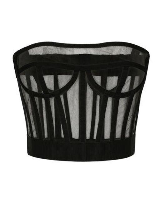 Dolce & Gabbana Black Tulle Bustier Top With Boning