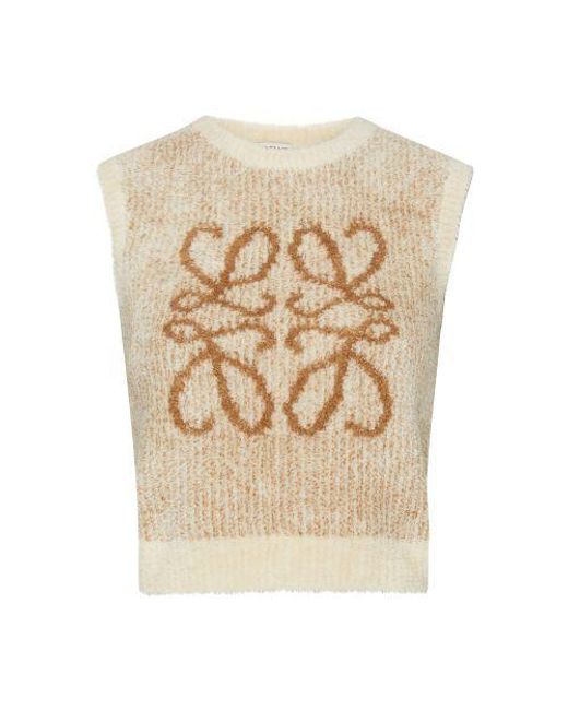 Loewe Natural Anagram Knit Vest In Ecru/camel