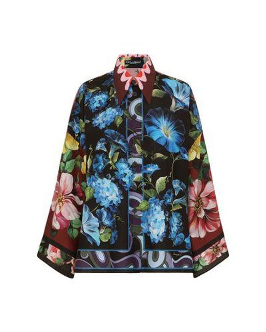 Dolce & Gabbana Blue Oversize Silk Shirt