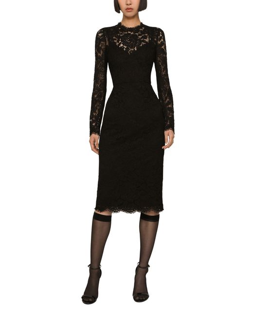 Robe à manches longues en dentelle extensible Dolce & Gabbana en coloris Black