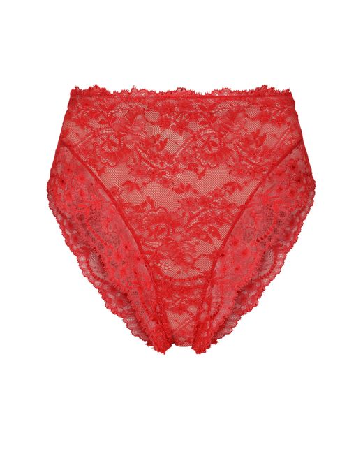 Dolce & Gabbana Red High-Waisted Chantilly Lace Panties