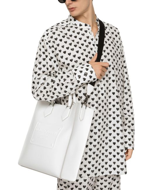 Dolce & Gabbana White Logo-embossed Leather Tote Bag for men