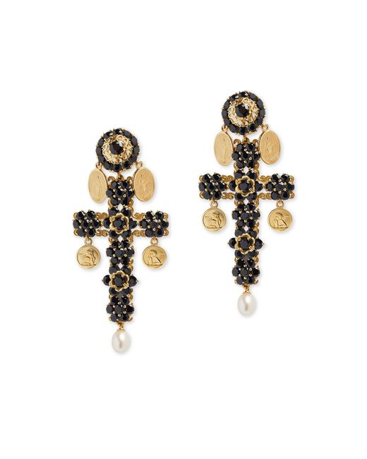 Dolce & Gabbana Metallic Cross Earrings With Sapphires And Medallions