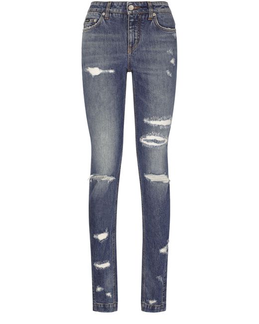 Dolce & Gabbana Blue Girly Jeans With Ripped Details