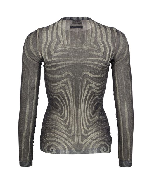 Jean Paul Gaultier Gray Langärmeliges Mesh-Top Mit Print Spiral