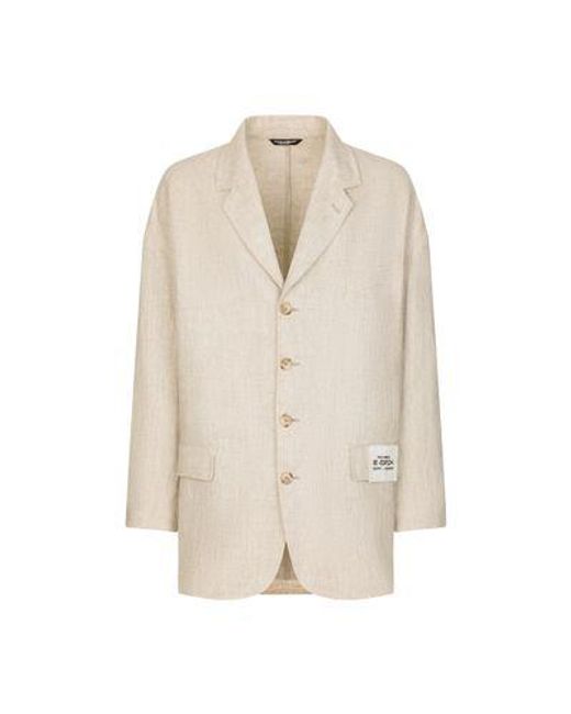 Dolce & Gabbana Natural Oversize Single-Breasted Linen And Viscose Jacket for men