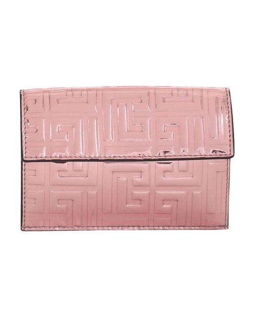 Balmain Pink Leather Coin Pouch With Monogram
