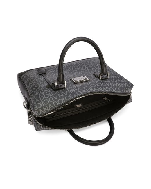 Dolce & Gabbana Black Coated Jacquard Briefcase for men