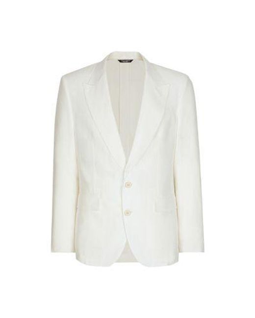Dolce & Gabbana White Single-Breasted Linen Sicilia-Fit Jacket for men