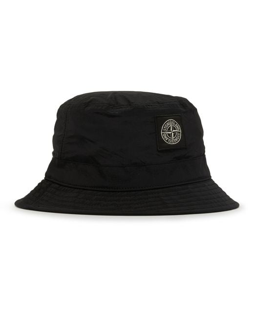 Stone Island Black Bucket Hat With Logo for men