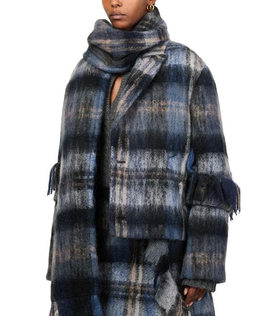 Loewe Blue Check Brushed Wool-Blend Jacket