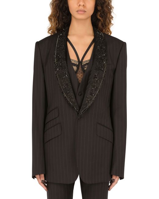 Veste simple boutonnage à fines rayures Dolce & Gabbana en coloris Black